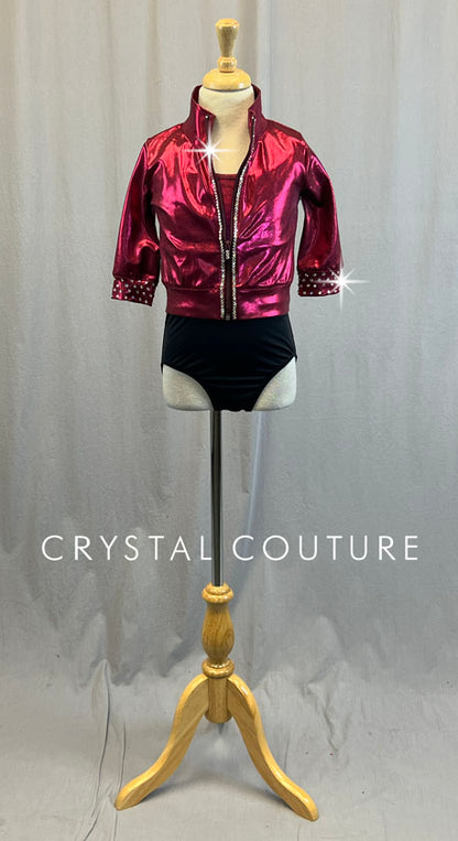 Burgundy Elbow Length Zip Up Jacket with Trunks - Rhinestones