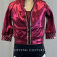 Burgundy Elbow Length Zip Up Jacket with Trunks - Rhinestones