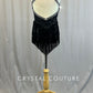 Black Sequin Leotard with Fringe Skirt and Open Back - Rhinestones