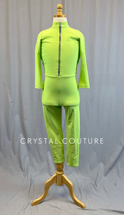 Custom Lime Green Long Sleeve Zipper Front Unitard