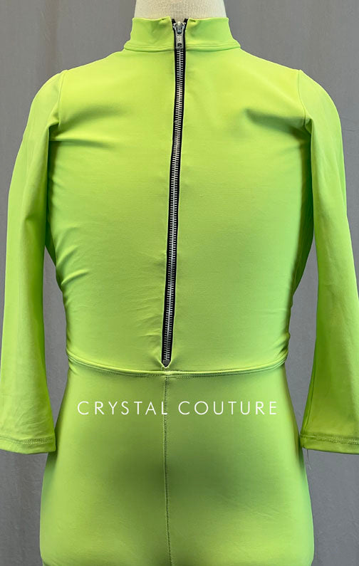 Custom Lime Green Long Sleeve Zipper Front Unitard