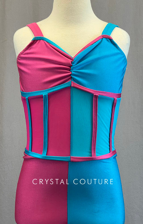 Custom Pink & Blue Mirror Split Unitard with Princess Seams