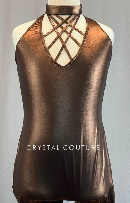 Custom Metallic Copper Unitard with Lattice Strapping