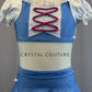 Custom Blue and White Two Piece with Short Puff Sleeves - Rhinestones