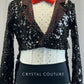 Black Sequin Tux Coat with White Ruffle Front Leotard and Red Bowtie - Rhinestones