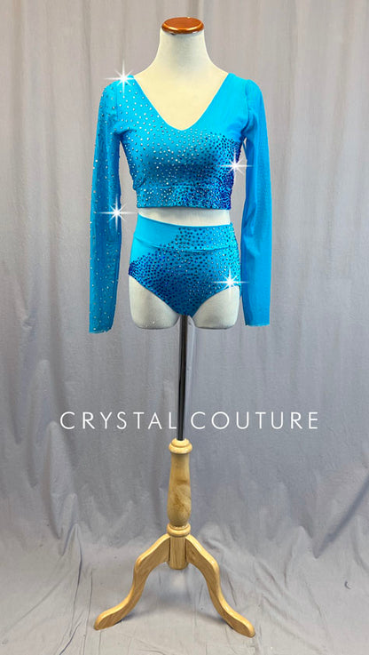 Custom Bright Blue Three Piece with Mesh - Rhinestones