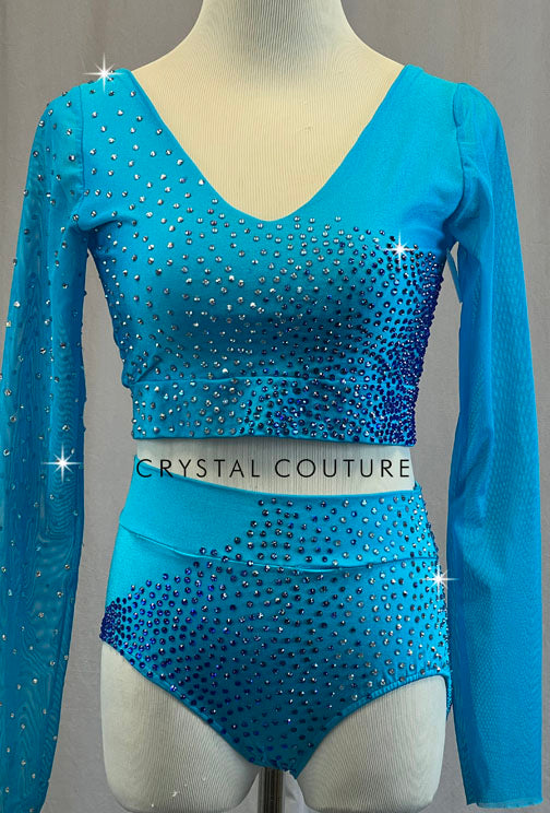 Custom Bright Blue Three Piece with Mesh - Rhinestones