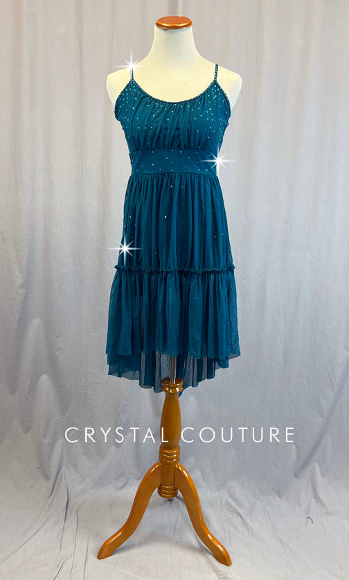 Teal Empire Waist Camisole Dress with Tiered Skirt - Rhinestones Teal Empire Waist Camisole Dress with Tiered Skirt - Rhinestones