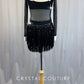 Black Mesh Tux Leotard with Fringe Skirt - Rhinestones