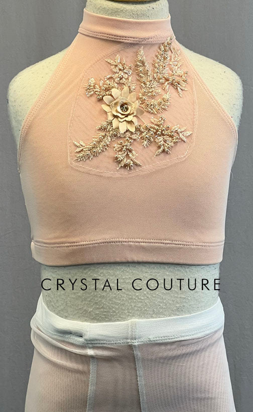 Custom Peach and White Halter Top and Long Skirt with Appliques