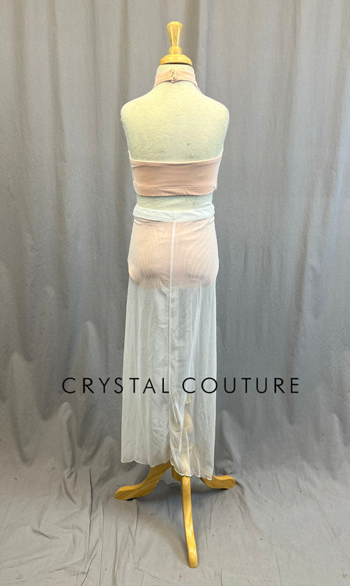 Custom Peach and White Halter Top and Long Skirt with Appliques