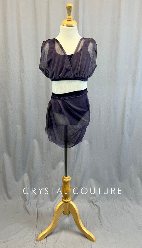 Custom Marbled Plum Two Piece with Ruched Skirt