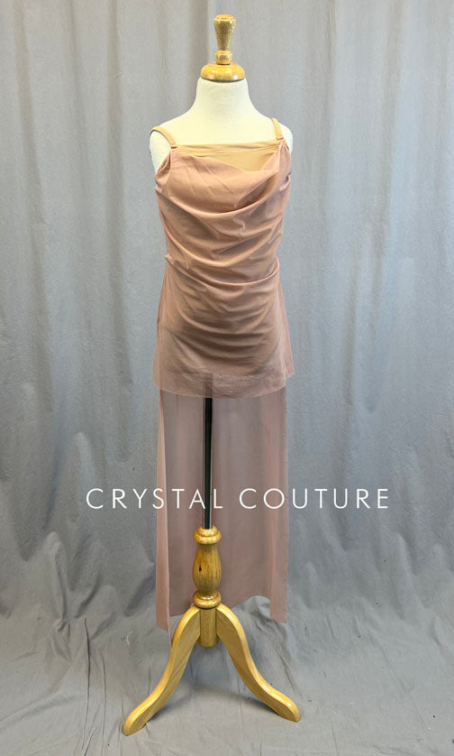 Custom Dusty Pink Mesh Mini Dress with Long Back Skirt