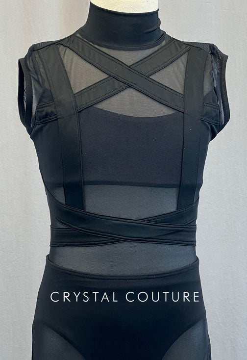 Black Strap Detail Unitard with Mesh