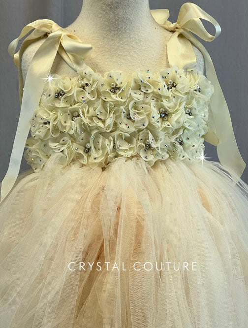 Custom Ivory Floral Dress with Long Romantic Tulle Skirt - Rhinestones