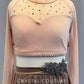 Peach and Brown Two Piece with Long Ribbed Skirt - Rhinestones