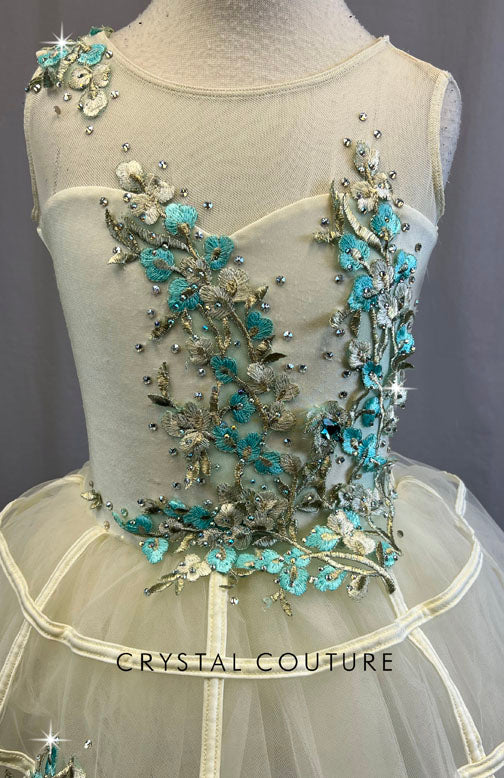 Cream & Aqua Caged Tutu - Rhinestones & Appliques