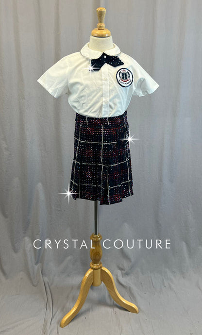 Academy Uniform with White Button Up and Plaid Skirt - Rhinestones