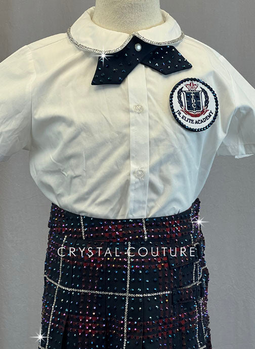 Academy Uniform with White Button Up & Plaid Skirt - Rhinestones