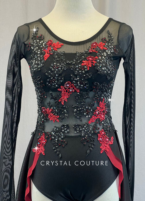 Black Lycra Leotard - Swarovski Lt Siam AB Rhinestones – Crystal Couture
