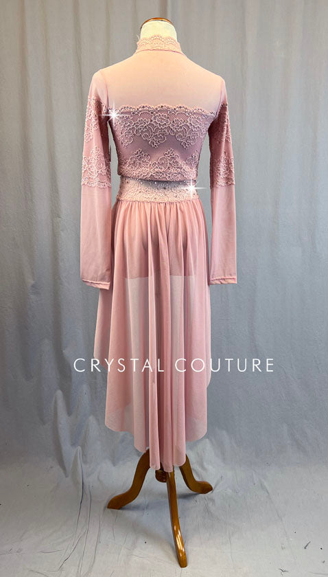 Pale Pink Lace Two Piece with Half Skirt - Rhinestones