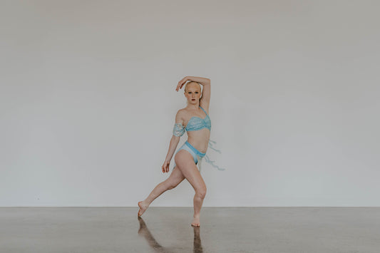 Lt Blue Connected 2 Ppb Bra-Top with Trunk/Asymmetrical Lace Skirt - Asymmetrical Skirt - Swarovski Rhinestones