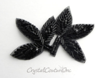 Black Beaded Leaf Applique