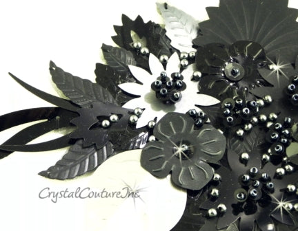 CH-G20081P-BK Black Large Sequin Flower Beading Applique - 100PC