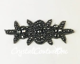 Crystal AB Rhinestone Applique Black Beaded Floral Crystal