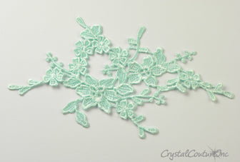 Light Teal Blue Floral Lace Embroidered Applique