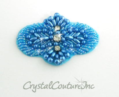 Blue Beaded & Pearl Applique