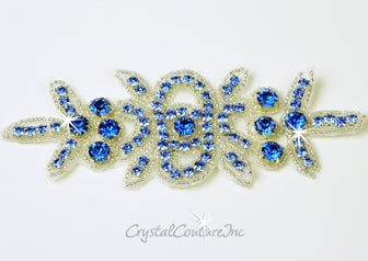 Lt Sapphire Rhinestone/Silver Beaded Applique