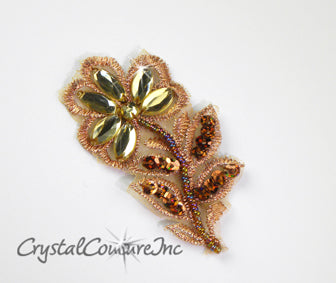 Bronze/Copper Beaded/Embroidered Flower Applique