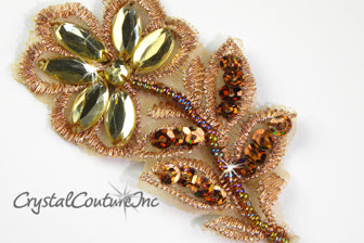 Bronze/Copper Beaded/Embroidered Flower Applique
