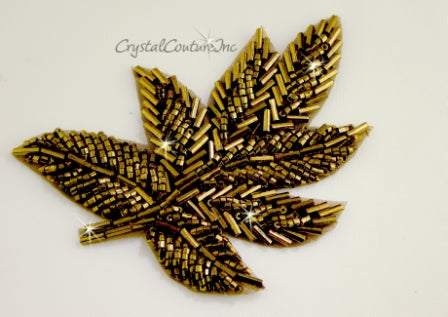 Bronze Beaded Leaf Applique