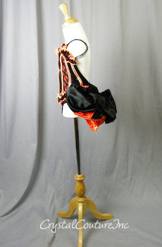 Custom Orange and Black Corset Style Leotard with Bustle Skirt - Swarovski Rhinestones