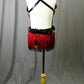 Custom Black Floral Lace & Red Lycra Costume with Fringe - Swarovski Rhinestones