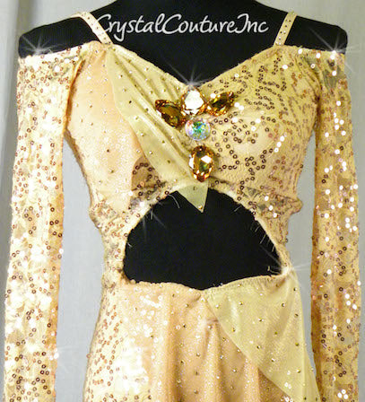 Nude Sequin Floral Lace Biketard with Half Skirt - Swarovski Rhinestones