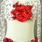 White Floral Lace Bra-Top and Trunk/Skirt with Red Accents - Swarovski Rhinestones