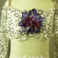 White Floral Lace Bra-Top and Trunk/Skirt with Purple Accents - Swarovski Rhinestones