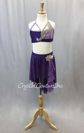 Purple Bra-Top and Skirt/Trunk with Appliques - Swarovski Rhinestones