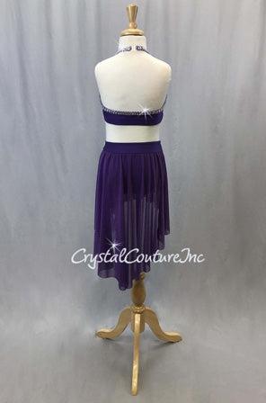 Purple Bra-Top and Skirt/Trunk with Appliques - Swarovski Rhinestones