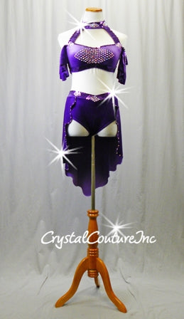 Purple Velour Halter Top with Trunk/Half Skirt - Swarovski Rhinestones