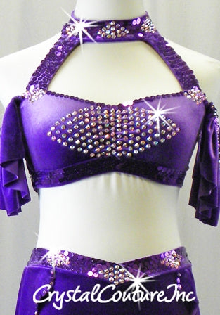 Purple Velour Halter Top with Trunk/Half Skirt - Swarovski Rhinestones