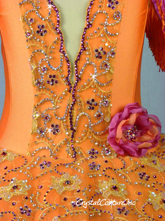 Orange Platter Tutu with Emroidered Details & Hot Pink Accents - Swarovski Rhinestones