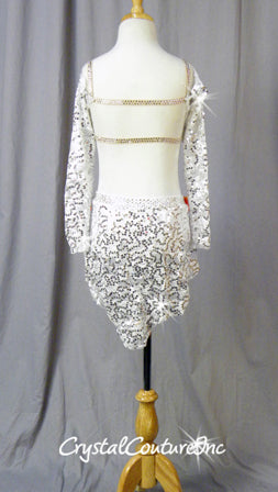 White Floral Lace Bra-Top and Trunk/Skirt with Orange Accents - Swarovski Rhinestones