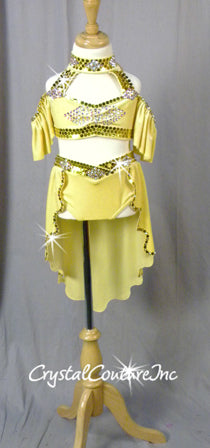 Yellow Velour Halter Top with Trunk/Half Skirt - Swarovski Rhinestones