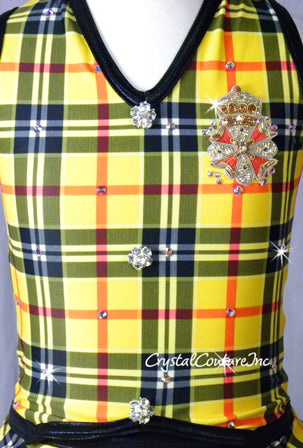 Yellow, Black & Red Plaid Vest and Skirt - Swarovski Rhinestones