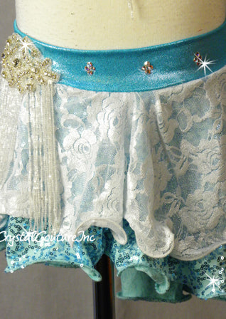 Light Blue Bra-Top and Flouncy Asymmetrical Skirt - Swarovski Rhinestones