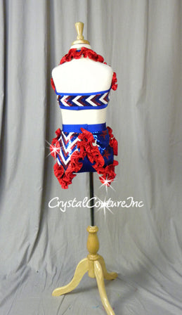 Red, White & Blue Patriotic 2 Piece Top and Trunk/Half Skirt - Swarovski Rhinestones
